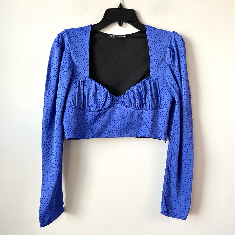 Zara Sweetheart Neck Crop Top Blue M - Picture 5 of 10